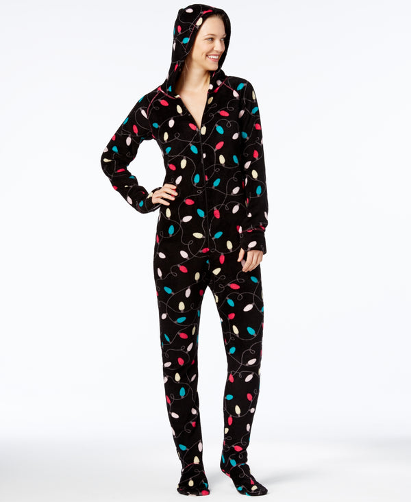 Jenni By Jennifer Moore Womens Hooded Footed Printed†Pajama Jumpsuit