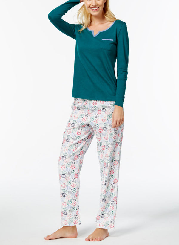 Nautica Womens Packaged Knit Top with Flannel Pant Pajama sets