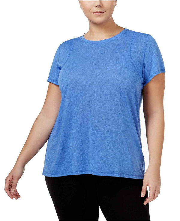 Calvin Klein Womens Plus Size Performance Heathered Pleated-Back T-Shirt
