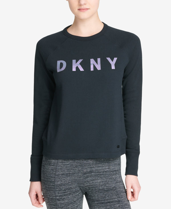 DKNY Womens Sport Logo French Terry Cropped Sweatshirt