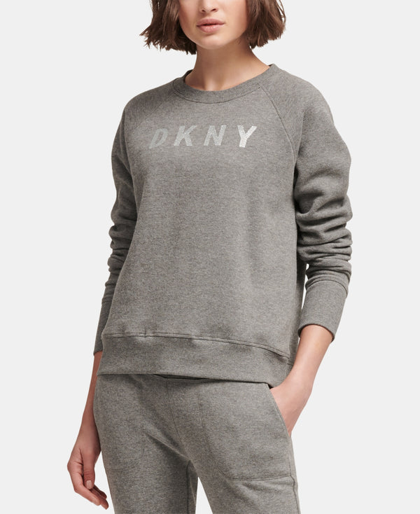 DKNY Womens Sport Sparkle Logo Fleece Sweatshirt
