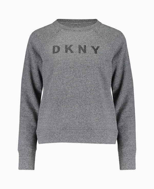 DKNY Womens Sports Sparkle Logo Fleece Sweatshirt