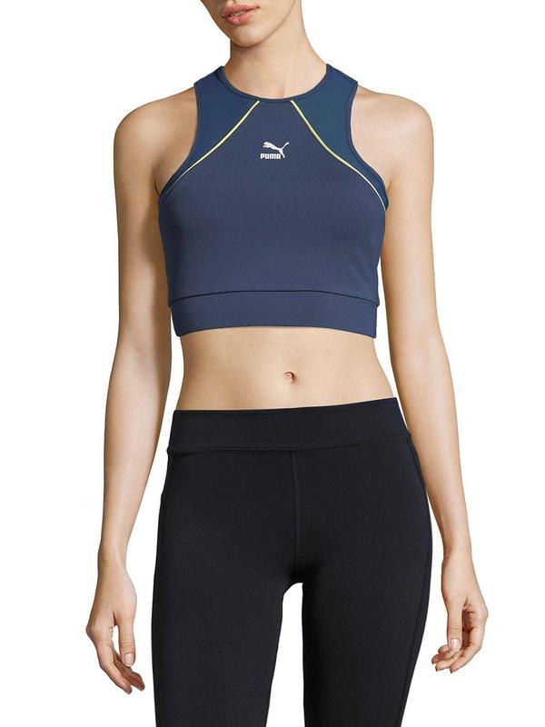 Puma Womens Colorblocked Mesh-Inset Racerback Cropped Tank Top