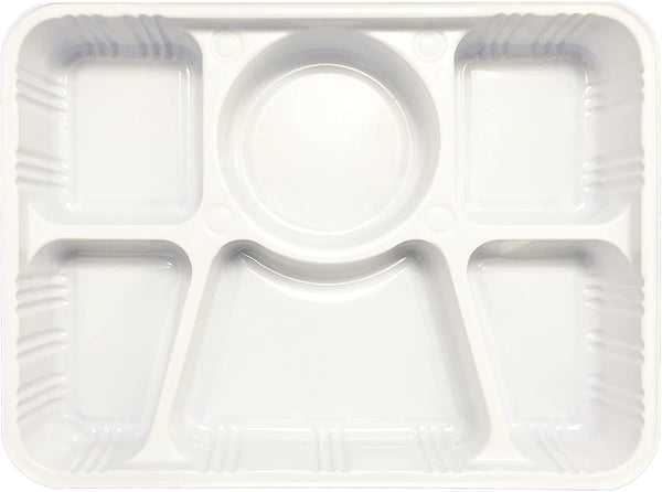 Clubgarga Disposable Plastic Plates Heavy Duty 6 Compartment Rectanguar White Coloured Reusable Plate Made Of Premium Quality Food Grade Plastic