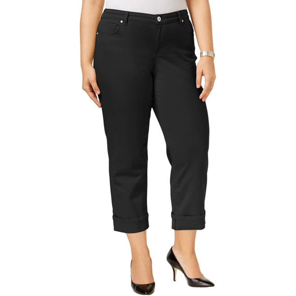 Style & Co Womens Cuffed Mid Rise Capri Jeans,Deep Black,18W
