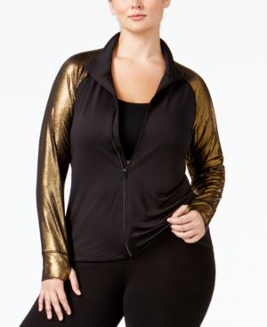 Material Girl Womens Active Plus Size Metallic Sleeve Jacket