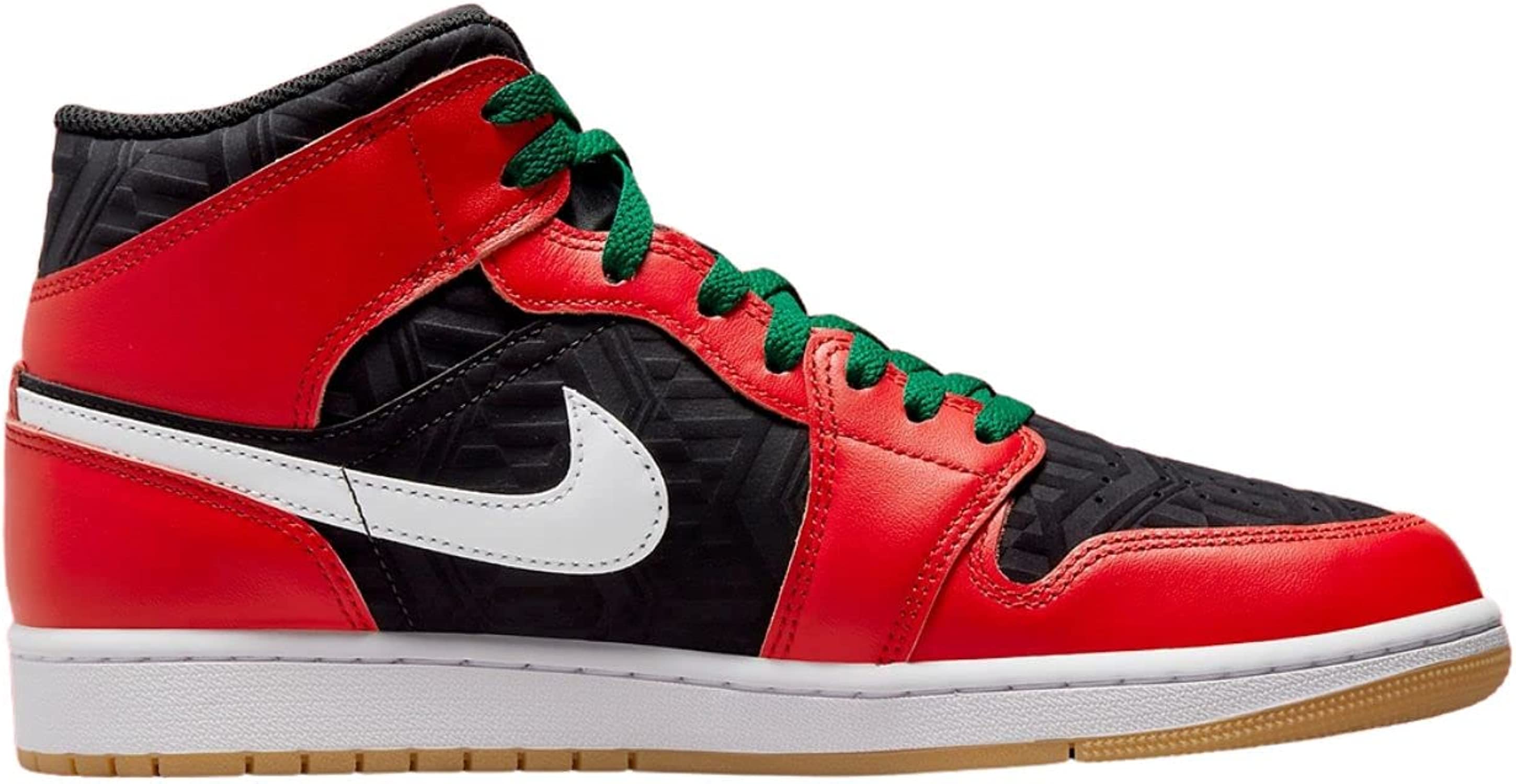 Jordan Mens Air Jordan 1 Mid Shoes,Black/White/Malachite/Fire Red