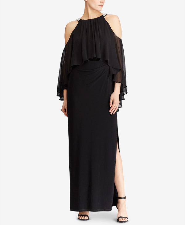 Lauren Ralph Lauren Womens Beaded Cold-Shoulde Gown Black 2