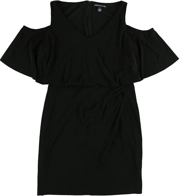 American Living Womens Cold Shoulder Popover Dress,Black,18