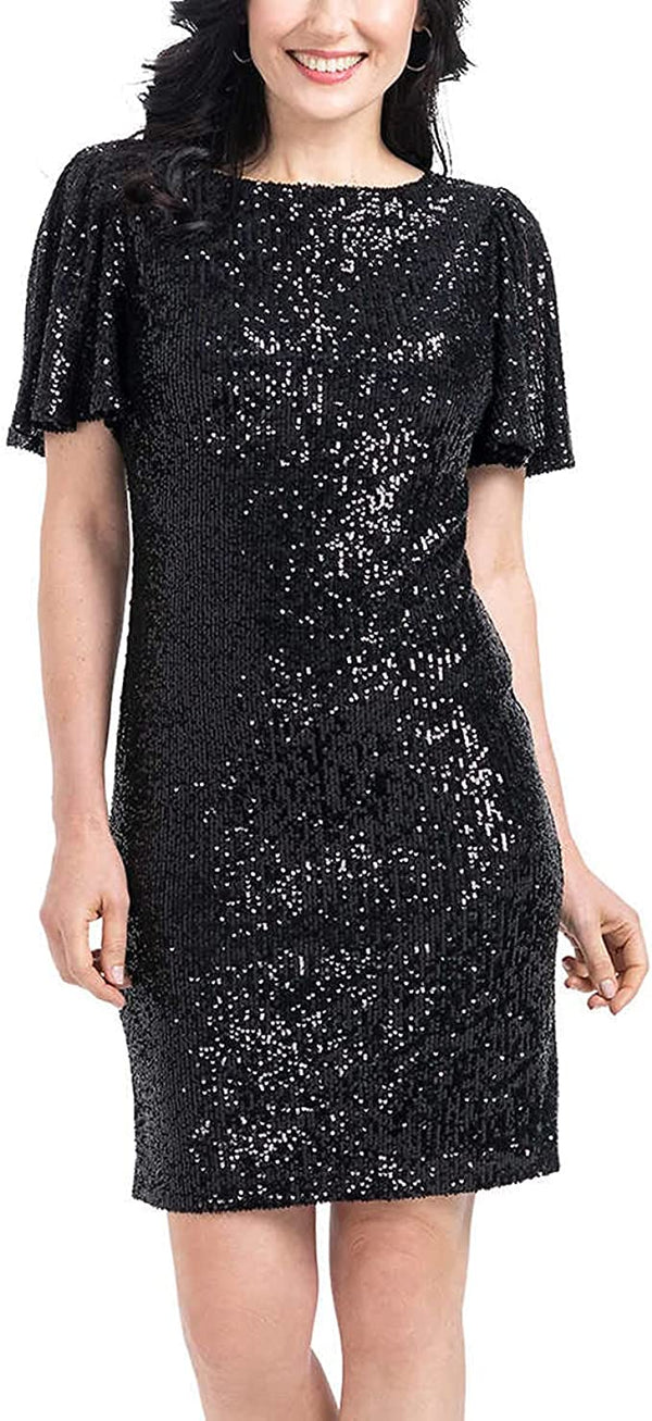 Hilary Radley Womens Partywear Sequin Dress,Black,Large
