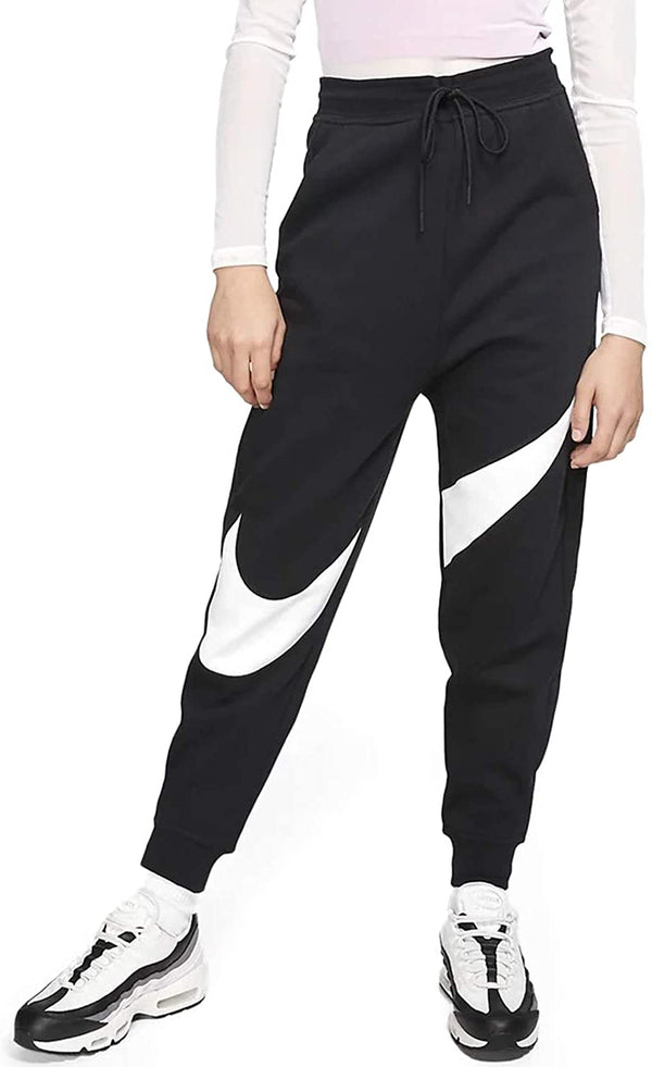 Nike Women's Sportswear Swoosh Fleece Jogger Pants, Black/Black/White, Large