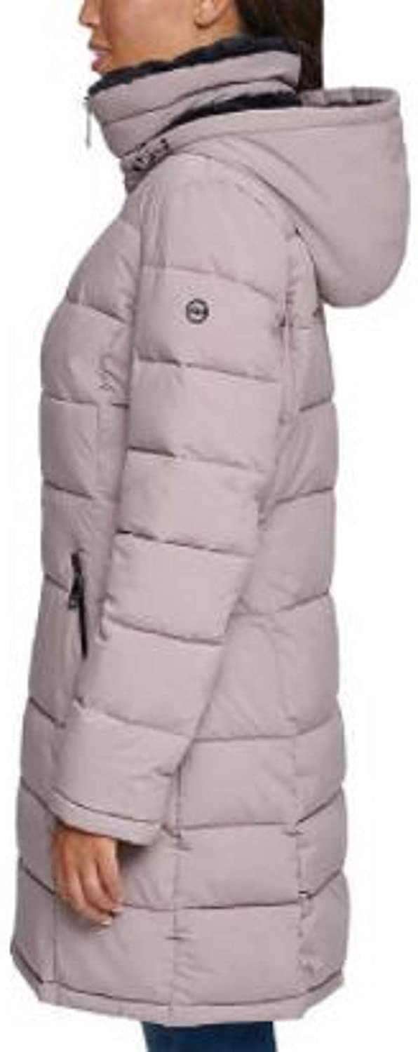 Andrew Marc Womens Long Stretch Quilted Parka With Zipper Closure Hooded Jacket