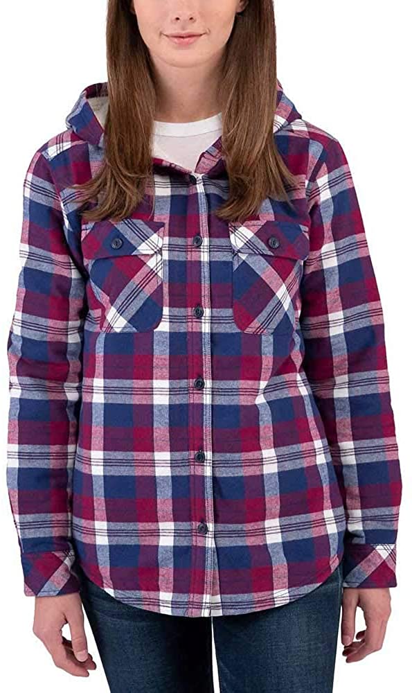 Boston Traders Womens Sherpa Fleece Plush Lined Shirt Flannel Hoodie Jacket