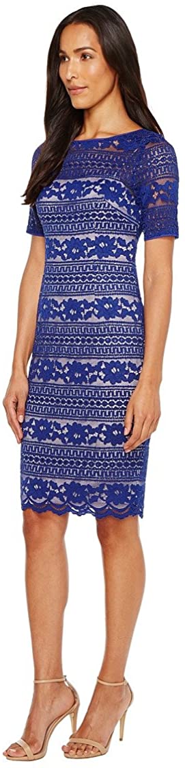 Adrianna Papell Womens Corded Stripe Lace Dress