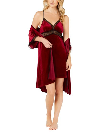 Linea Donatella Womens Sets to Go Velvet Chemise Nightgown And Wrap Robe 2 Piece
