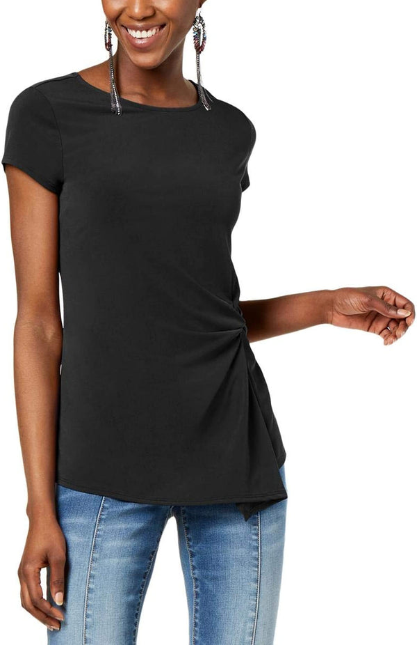 INC International Concepts Womens Twist Front Basic T-Shirt,Black,X-Large