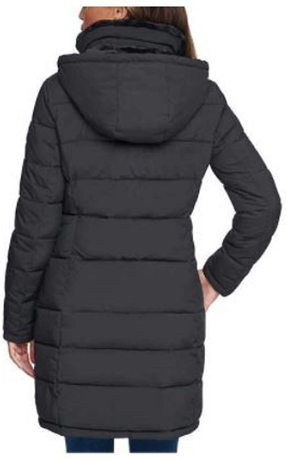 Andrew Marc Womens Long Stretch Quilted Parka With Zipper Closure Hooded Jacket