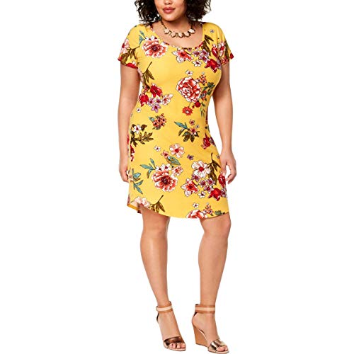 Planet Gold Womens Plus Kylie Scoop Neck Floral Print Mini Dress