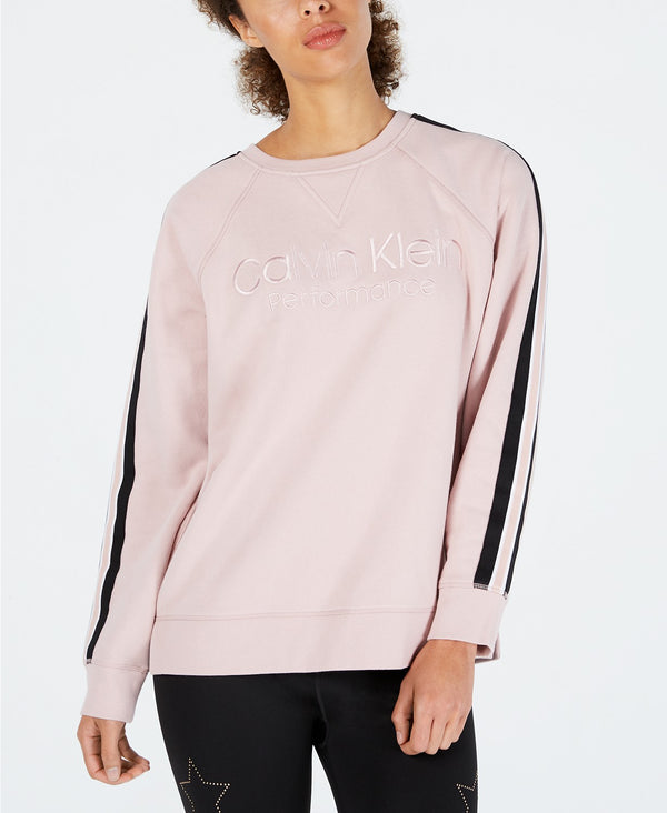 Calvin Klein Womens Performance Logo Striped Sweatshirt Pearl Grey Heather XXL