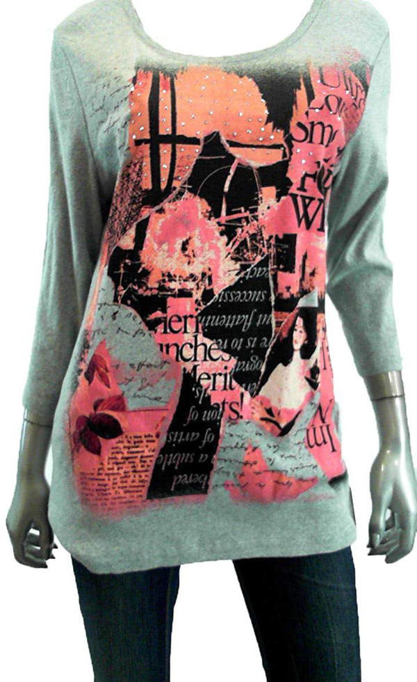 Style & Co Womens Embellished Long Sleeve Graphic Tee