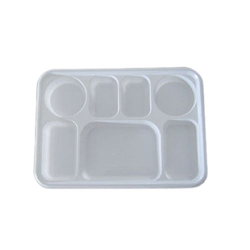 Clubgarga Disposable Plastic Plates Heavy Duty 7 Compartment Rectanguar White Coloured Reusable Plate Made Of Premium Quality Food Grade Plastic