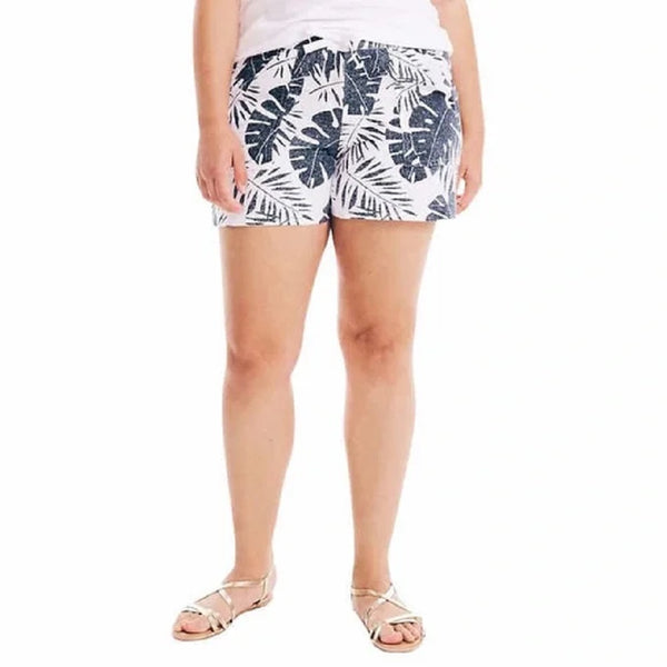 Nautica Womens Linen Blend Pull-On Shorts,Blue Palm Print,Small