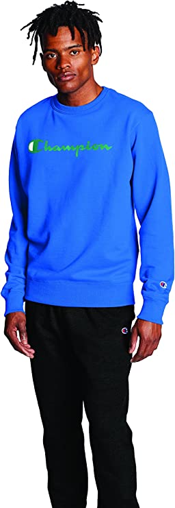 Champion Mens Powerblend Fleece Logo Sweatshirt,Balboa Blue,Medium