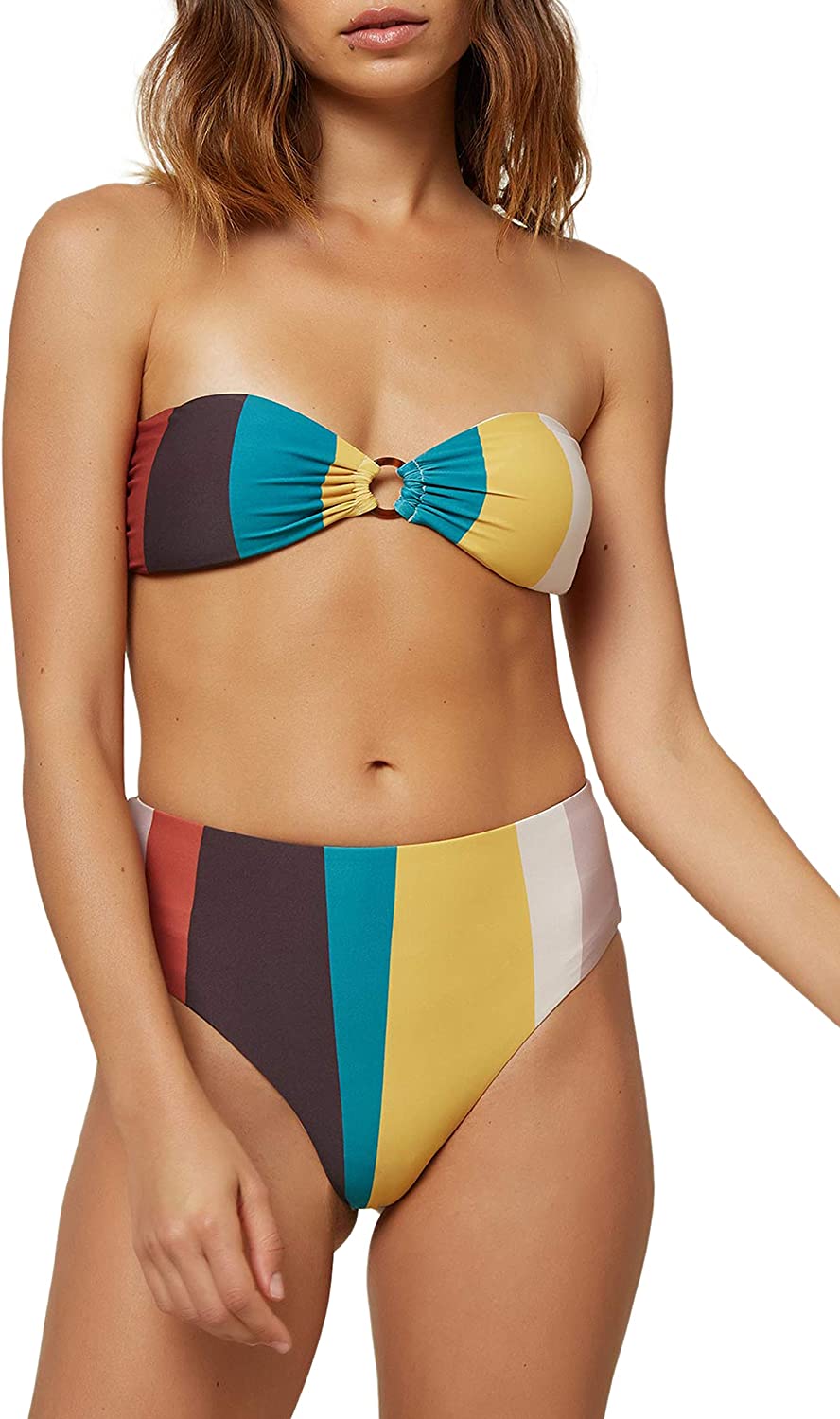 O'Neill Womens Sapa Striped Ring Bandeau Bikini Top