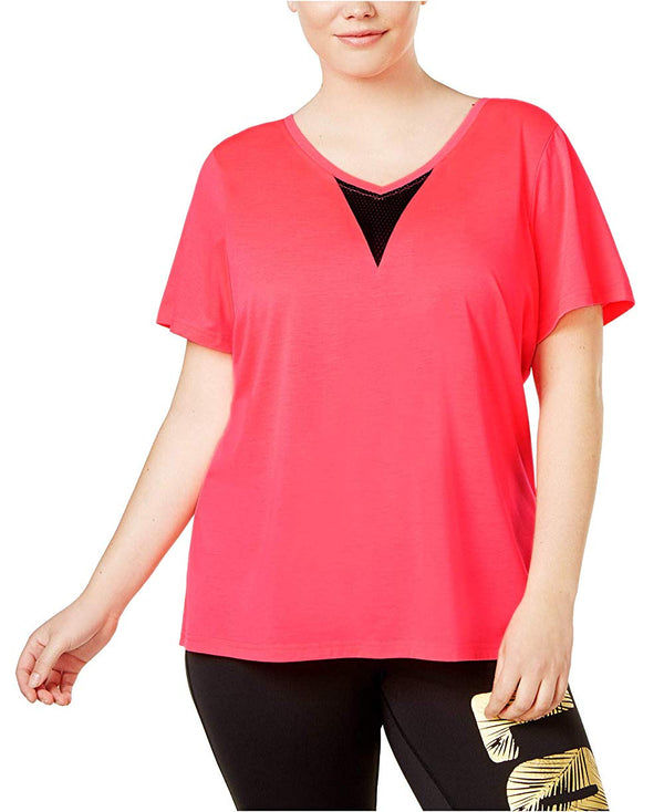 Material Girl Womens Active Plus Size Open Back V Neck Top
