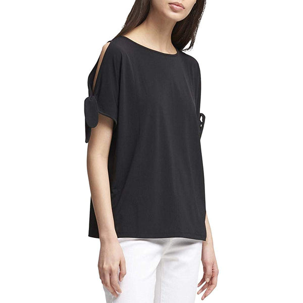Dkny Womens Cold Shoulder Boat Neck Pullover Top