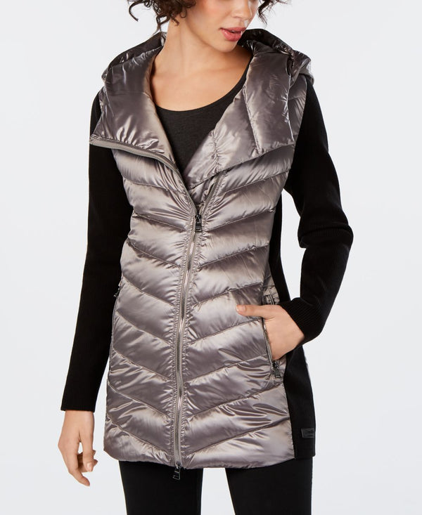 Calvin Klein Womens Performance Asymmetrical Puffer Jacket Liquid Quartz S