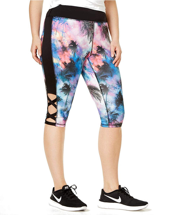 Material Girl Womens Plus Printed Capri Athletic Leggings Tropic Galaxy 2X