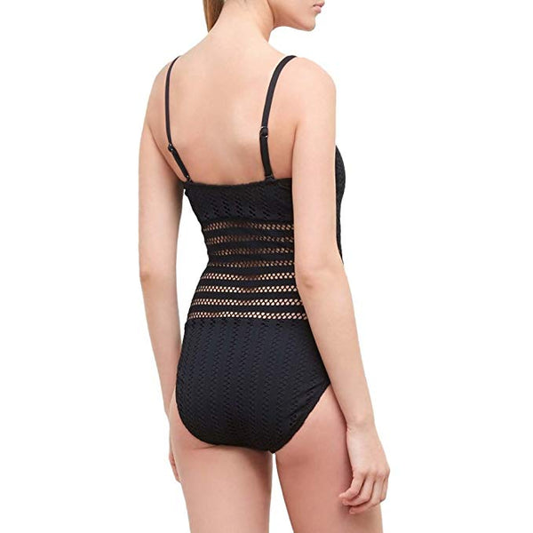 Kenneth Cole New York Womens Tough Luxe Crochet Bandeau One Piece Swimsuit
