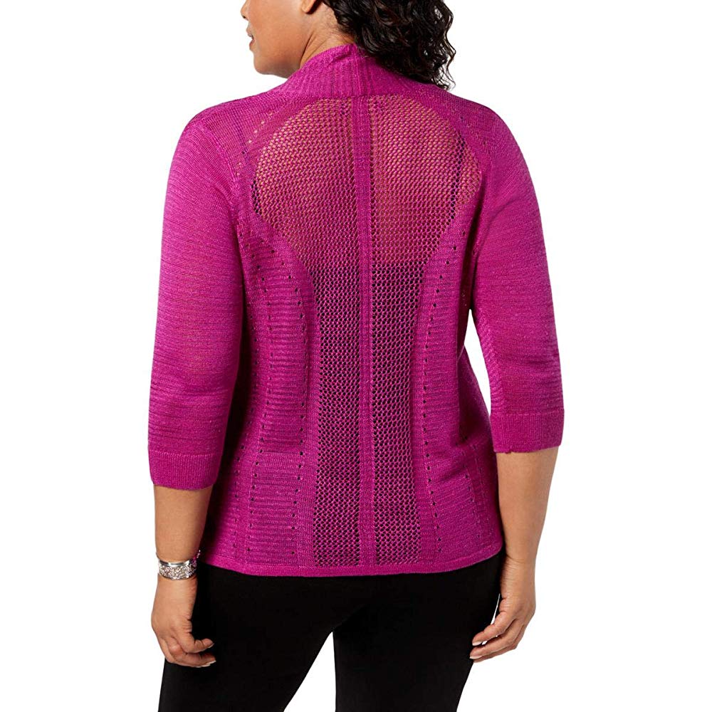 Alfani Womens Plus Size Mixed Stitch Open Front Cardigan Sweater