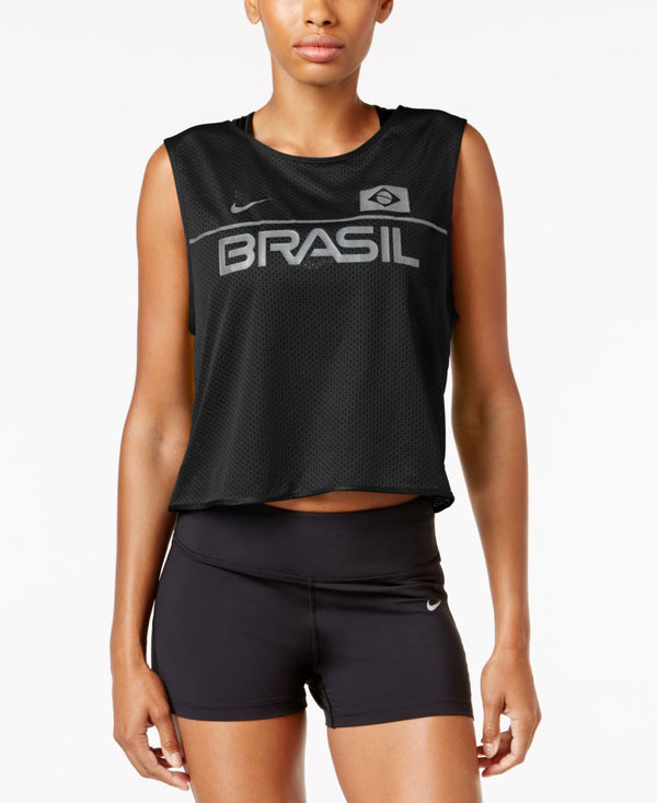 Nike Womens Team Brazil Dri fit Mesh Cropped Tank Top