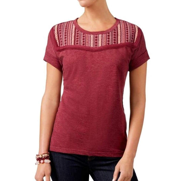 Style & Co Womens Embroidered Short Sleeve Top
