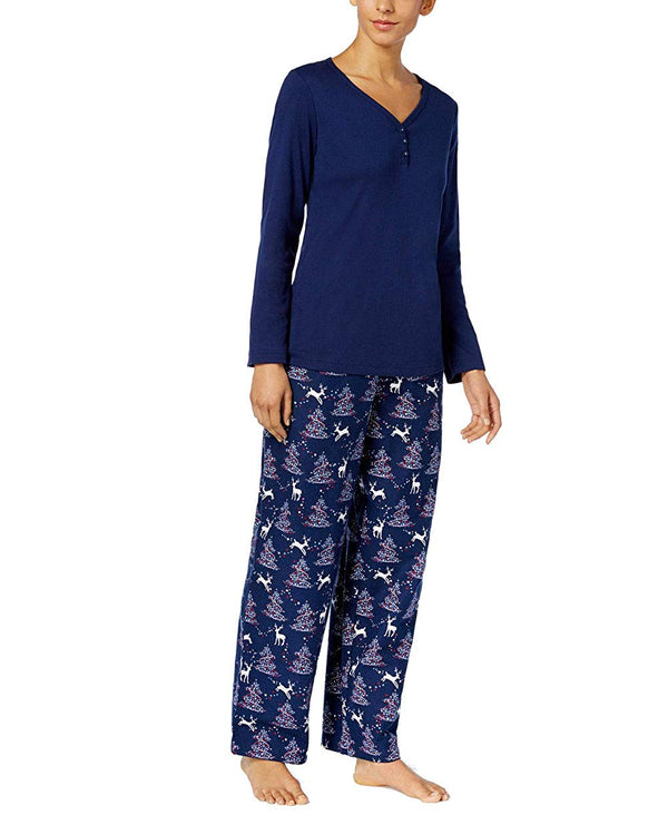 Charter Club Womens Flannel Mix It Top and Printed Pants Pajama Set