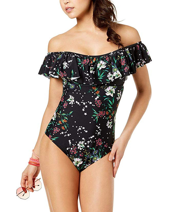 Raisins Curve Womens Stars And Bloom Off The Shoulder Cheeky One Piece Swimsuit