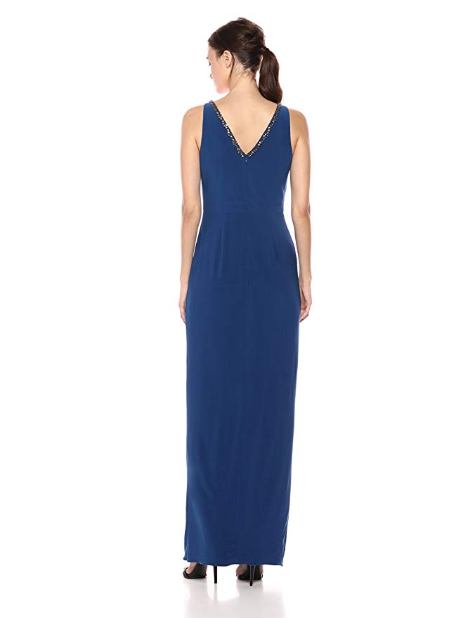 Adrianna Papell Womens Beaded V Neck Gown