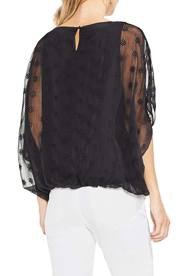Vince Camuto Womens Embroidered Eyelet Blouse