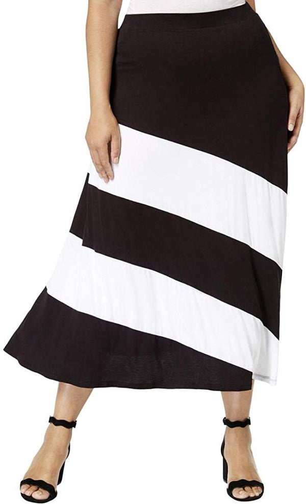 INC International Concepts Womens Petite Maxi Striped Colorblock Skirt Black 0X