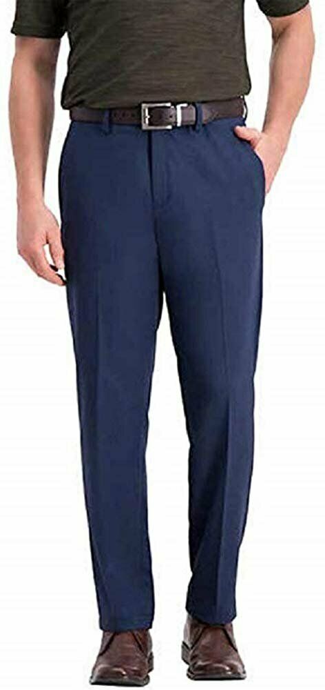 Haggar Mens Straight Fit Plain Front Pant Wrinkle Free Flex Waist Band