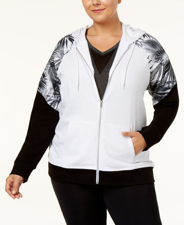 Material Girl Womens Active Plus Palm Print Colorblocked Hoodie