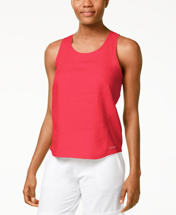 Calvin Klein Women's Performance Linen Twist-Back Tank Top (Small, Natural)