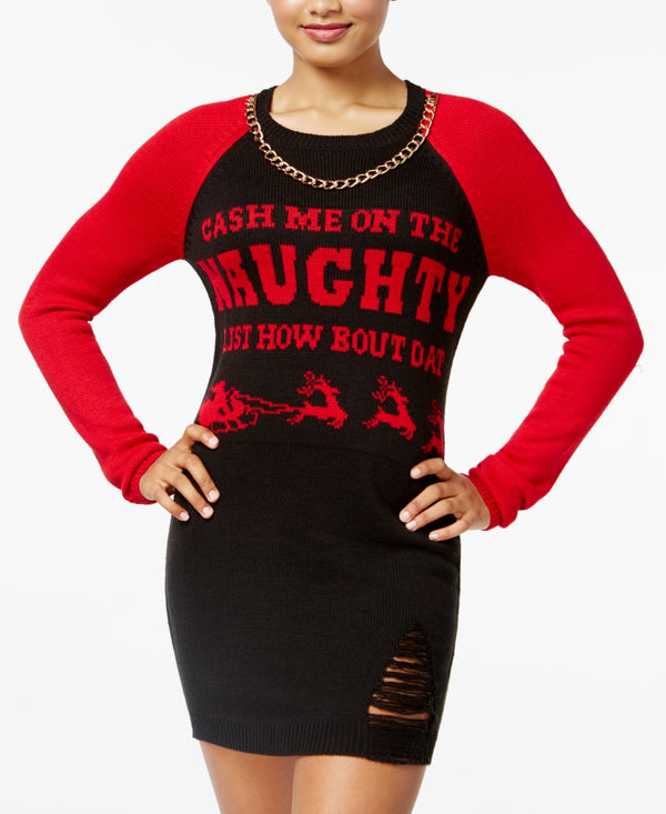 Ultra Flirt Womens Ikeddi Distressed Holiday Sweater Dress