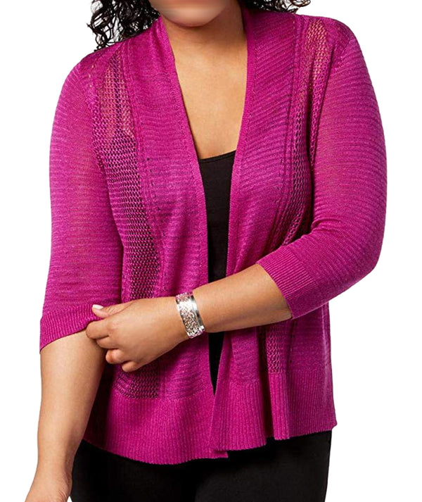 Alfani Womens Plus Size Mixed Stitch Open Front Cardigan Sweater
