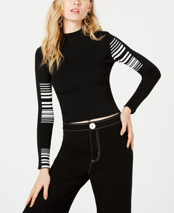 TENZ CVLT Womens Stripe-Detail Cropped Sweater