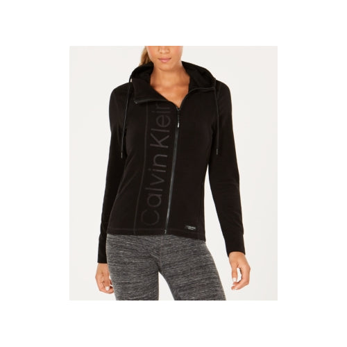 Calvin Klein Womens Performance Asymmetrical Zip Logo Hooded Fleece Jacket