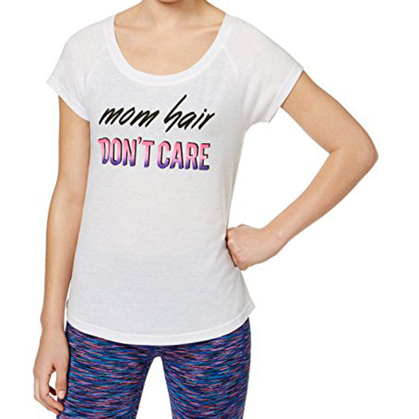 Ideology Womens Short Sleeves Mom Hair Do Not Care Slogan Printed T-Shirt