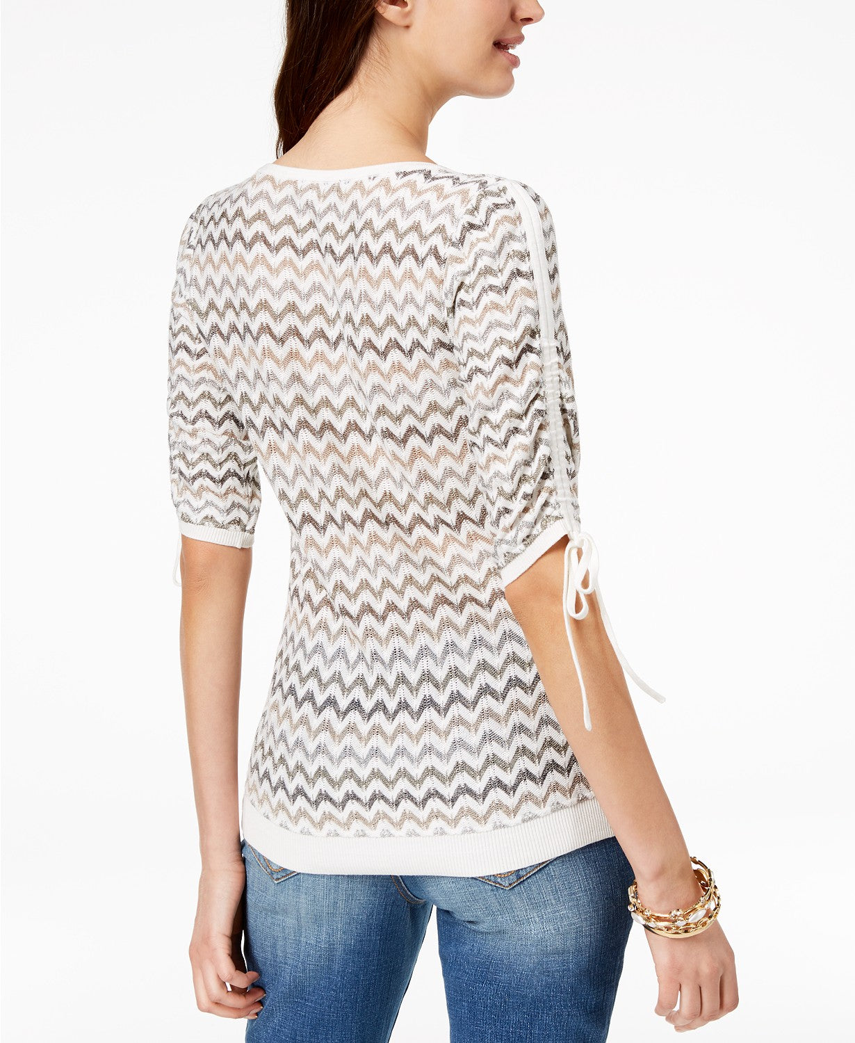 INC International Concepts Womens Chevron Print Drawstring Sleeve Sweater